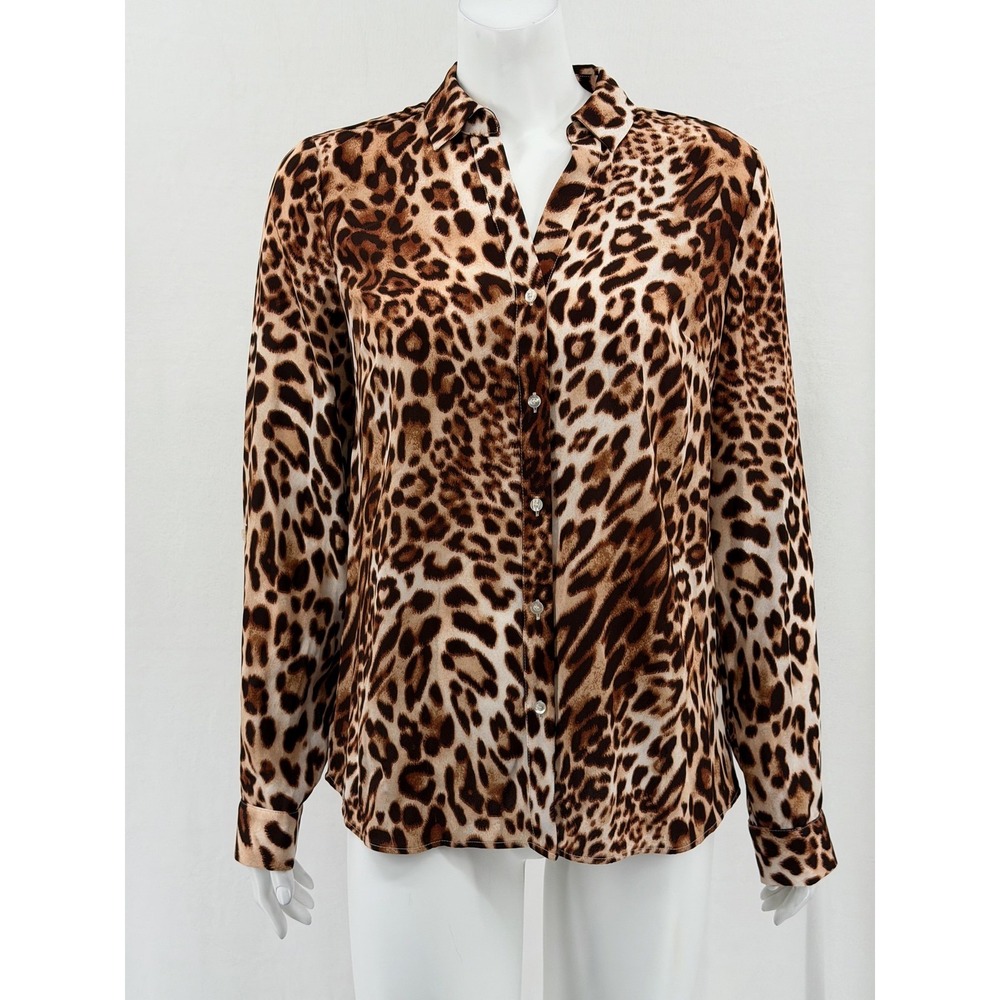 The Limited Top Womens Small Brown Tan Leopard Ashton Button Up Sheer Office
